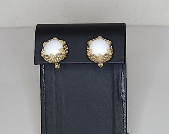 Vintage Lewis Segal Signed Gold Tone and White Plastic Stud Earrings A-9-61