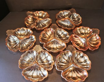 Vintage Jeanette Glass Florigold Marigold Carnival Glass 3-Section Pansy/Leaf Dish - Multiples Avail.