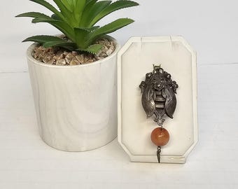 Antique Chinese Export Silver Cicada Scent Pendant Vinaigrette D-5-23