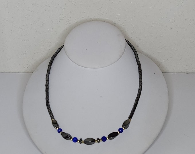 Vintage Hematite and Glass Beaded Necklace D-2-13