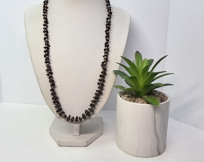 Vintage Garnet Chip and Brass Bead 23" Necklace  D-5-5