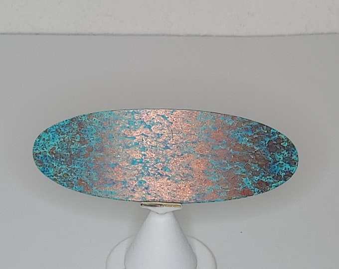 Vintage Faux Copper Patinaed Design Oval Hair Barrette / Clip D-2-62