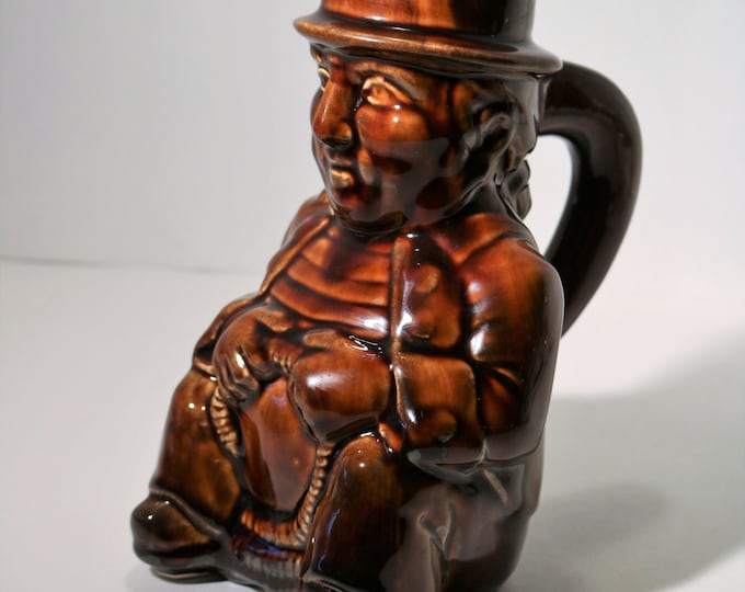 Vintage Brown Glaze Toby-style 8" Mug Jug Man Holding Rope