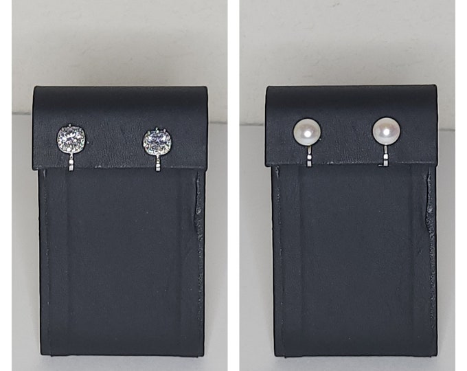 Vintage Two Pairs of Silver Tone Clip-On Earrings with Real Pearls and Cubic Zirconia C-7-51