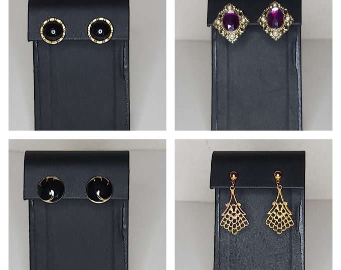 Vintage Four Pairs Of Stud Earrings - LCI Signed Gold Tone, Black, Purple B-4-79