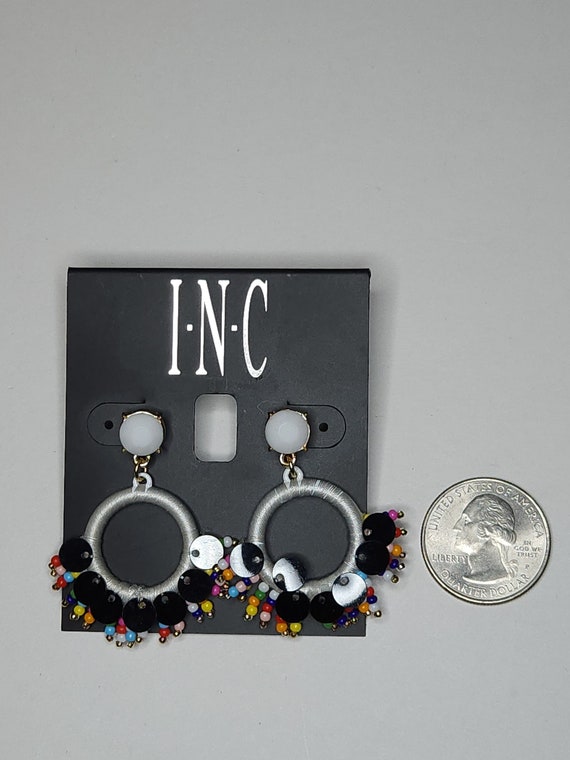 Vintage Macy\'s INC NOS Sequins Thread With - A-8-76 Etsy Ring Dangle Beads Multicolor Black Seed White and Earrings Wrapped