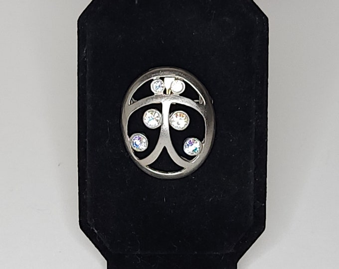 Vintage Lia Signed Silver Tone Ladybug Brooch Pin with AB Rhinestones B-2-94