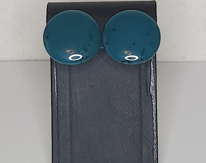 Vintage Dark Green Bakelite Circle Clip-On Earrings C-7-66