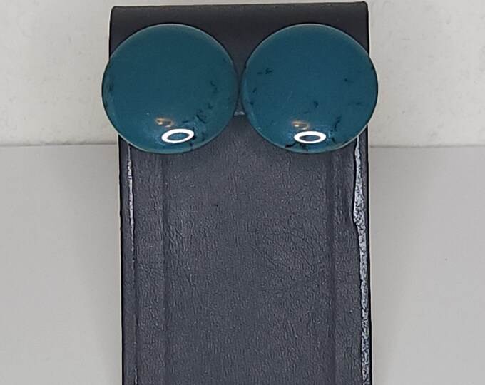 Vintage Dark Green Bakelite Circle Clip-On Earrings C-7-66