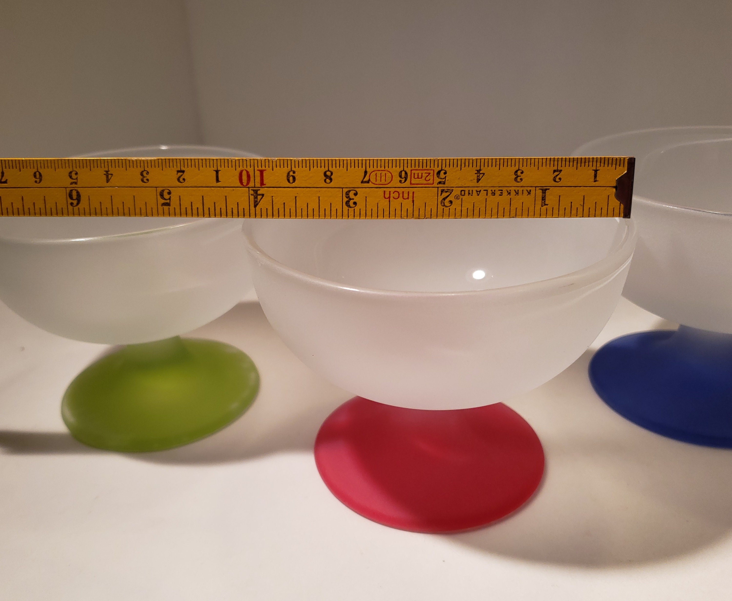 Set of 4 Retro Frosted Primary Colored Stems/Bases Dessert/Sherbet