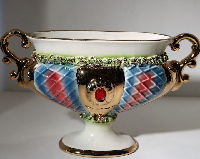 1960's Console Vase w/Applied Garland & Center Gem Versailles-style Decor - Made in Italy