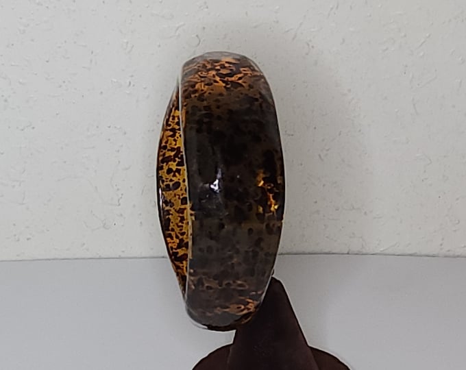 Vintage Translucent Yellow Plastic Bangle Bracelet with Brown Speckles D-2-91