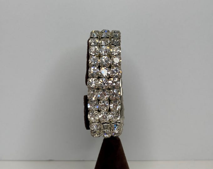 Vintage Look Clear 3 Row Rhinestone Stretch Bracelet Size 7 to 8 D-8-26