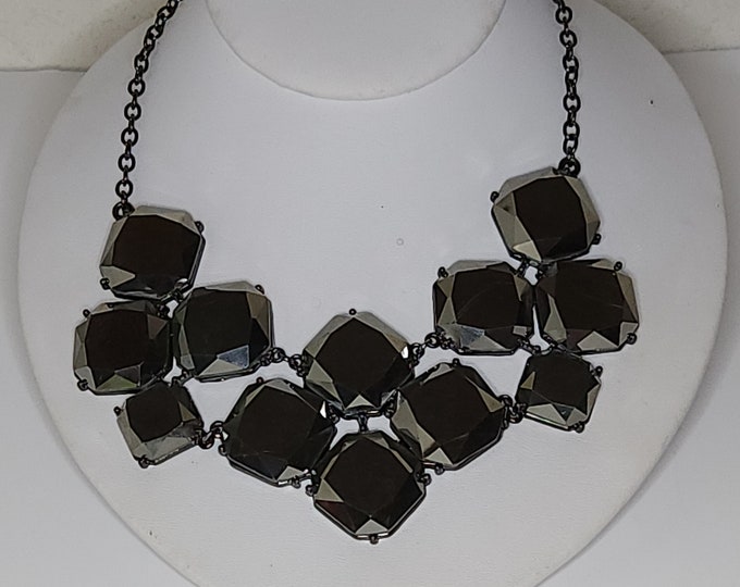 Vintage Mirrored Gunmetal Tone Statement Necklace C-2-49