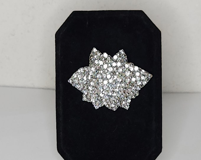 Vintage Silver Tone Starburst Dome Brooch Pin with Clear Rhinestones C-6-85