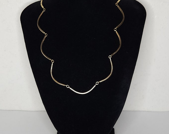 Vintage Sarah Coventry Signed Gold Tone Curved Rod Link Necklace D-1-27