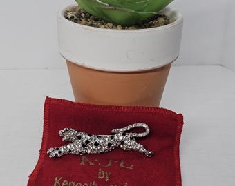 Vintage KJL Kenneth Jay Lane Silver Tone and Black Enamel Cheetah Leopard Brooch D-5-16