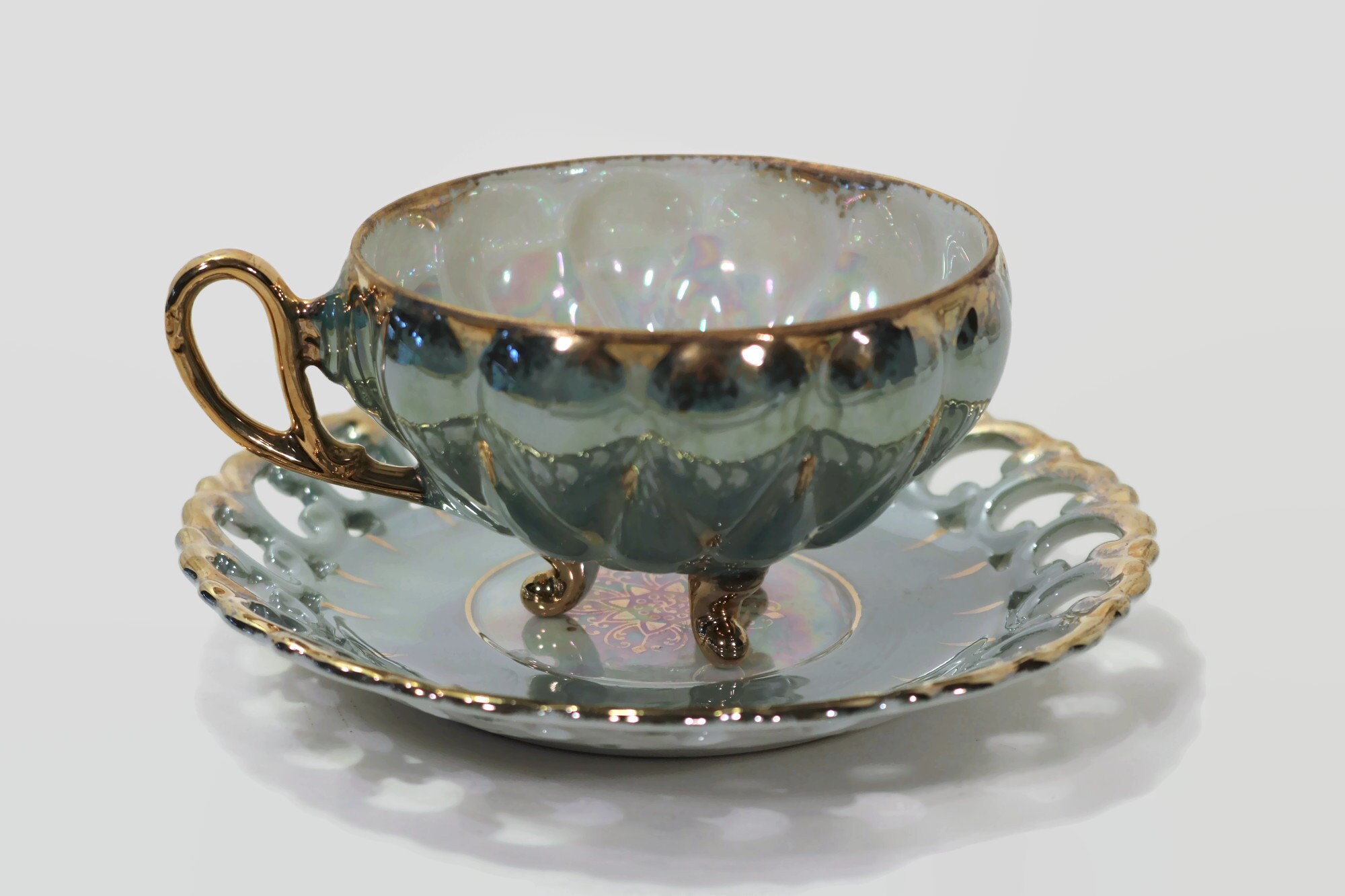 Royal Sealy China Footed Tea Cup Robins Egg Blue Light Aqua Blue Luster