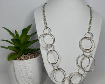 Silver Tone Various Large Round Link Necklace 20” D-7-89