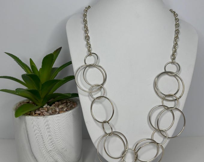 Silver Tone Various Large Round Link Necklace 20” D-7-89
