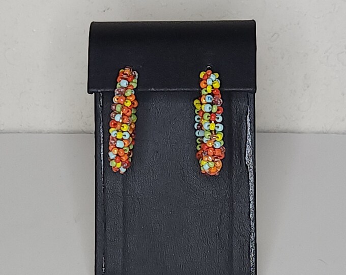 Vintage Multicolor Seed Bead Hoop Earrings C-8-1