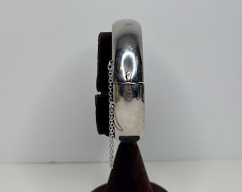 Vintage Whiting and Davis Silver Tone Clamper Bracelet with Safety Chain Size 7 1/4” Small Blemish D-8-15