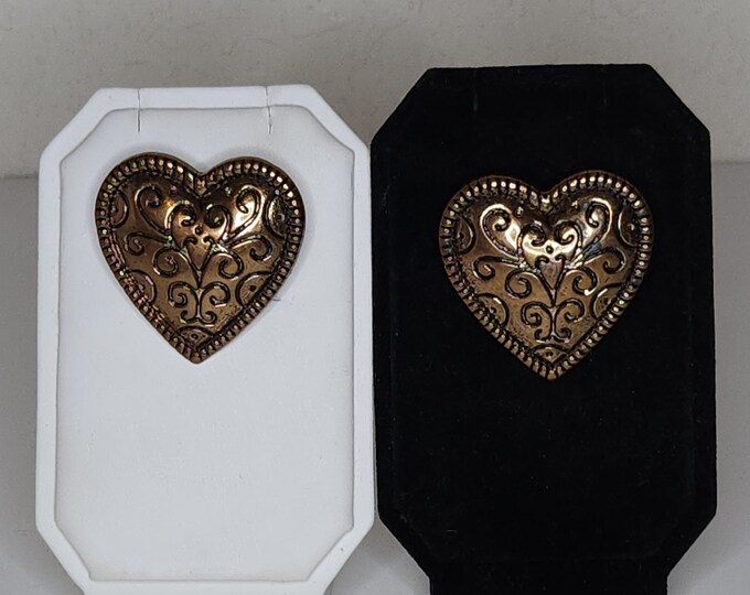 Vintage Set of Two Brass Tone Heart with Swirl Design Brooch Pins B-4-26