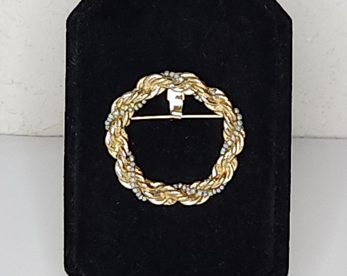 Vintage Napier Signed Gold Tone Rope Circle Ring Brooch Pin with Silver Tone Beads C-2-98