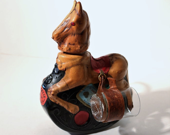 Extremely RARE Casa Vento Vino Rosso LEATHER Covered Horse Shaped Wine Bottle/ Decanter w/Glasses