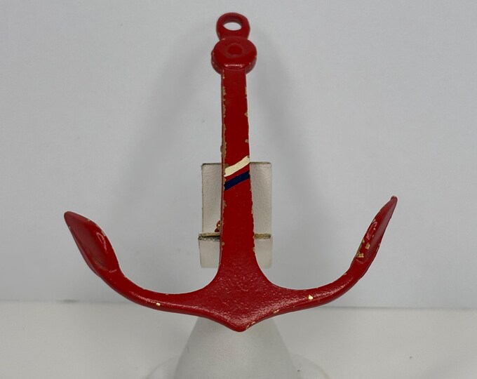 Large Painted Red with White and Blue Stripes Anchor Brooch D-7-70