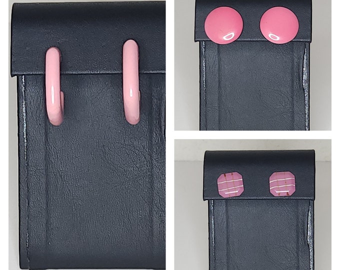 Vintage Set of Three Pairs of Pink Geometric Earrings A-6-63