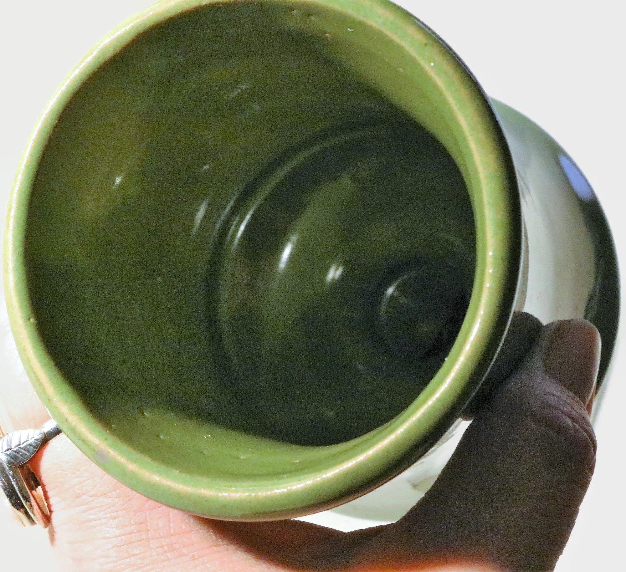 Vintage Ungemach Pottery UPCo Roseville, OH Chalice Style Pedestal Vase Planter Green Matte Glaze