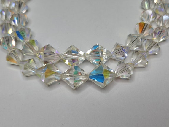 Vintage Two Strand Iridescent Clear Glass Diamond… - image 4