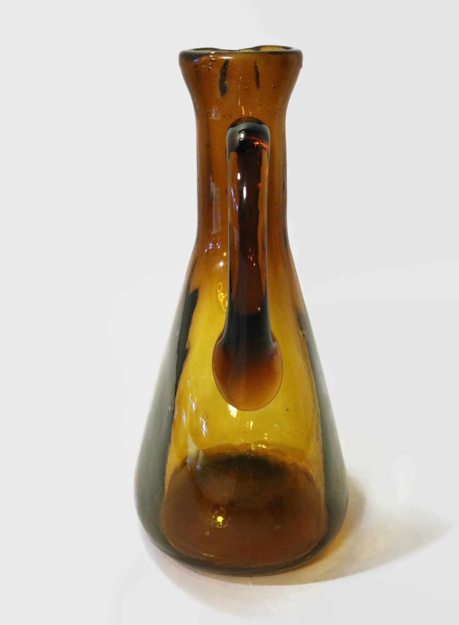 Vintage Amber Glass Jug Decanter Bottle with Handle Hand Blown