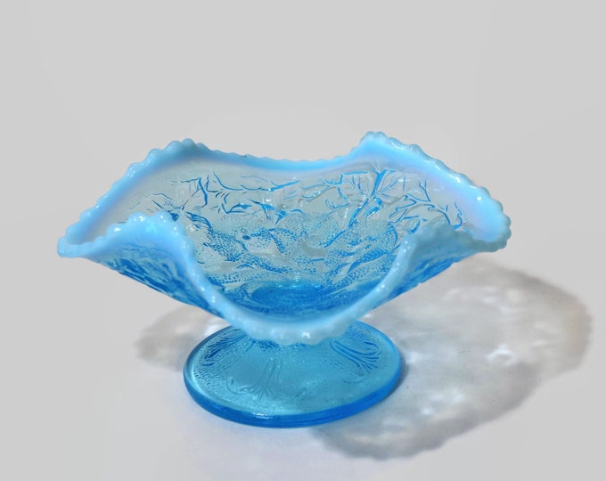 ca. 1900-10 Dugan Georgia Belle / Question Mark / Puzzle Blue Opalescent Compote