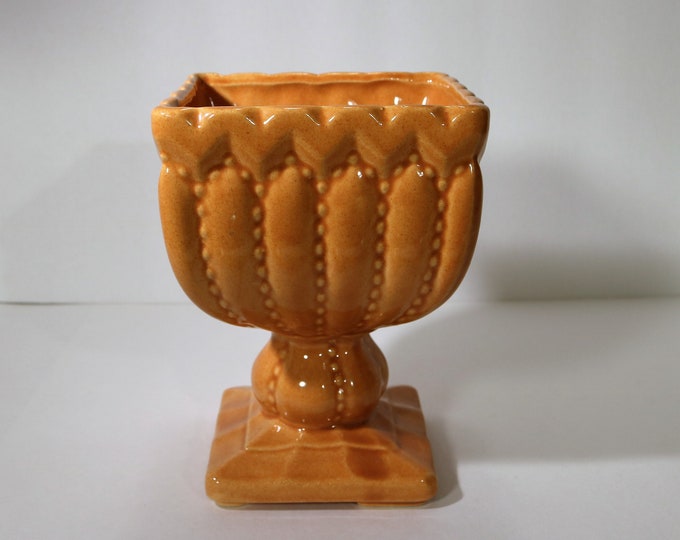 Vintage American Bisque Gold 7 5/8" Beaded Pedestal Ivy Planter