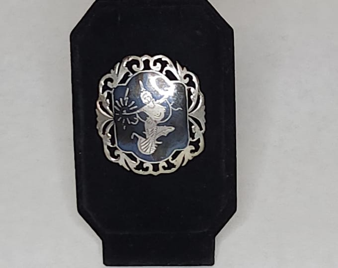 Vintage Siam Signed Sterling Niello Lightning Goddess in Filigree Frame Brooch Pin B-8-56