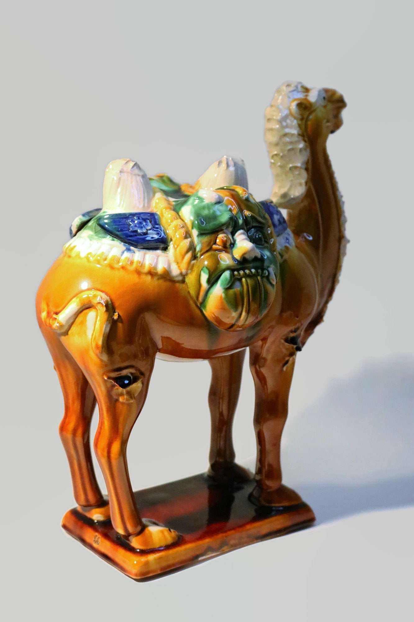 Tang Dynasty Style Camel Vintage 12 Camel With Sancai Glaze Face Saddle Bags Large And Beautiful