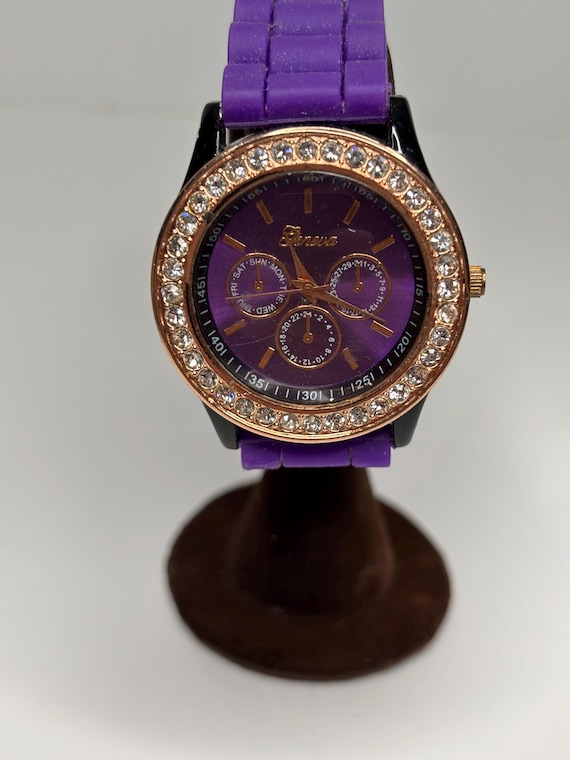 Ladies Geneva Purple and Rose Gold-tone Rhinestone Silicone  display picture 1