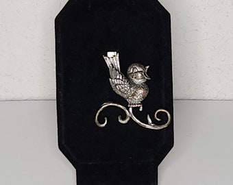 Vintage Lang Sterling Marked Singing Bird on Branch Brooch Pin C-1-81