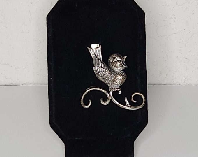 Vintage Lang Sterling Marked Singing Bird on Branch Brooch Pin C-1-81