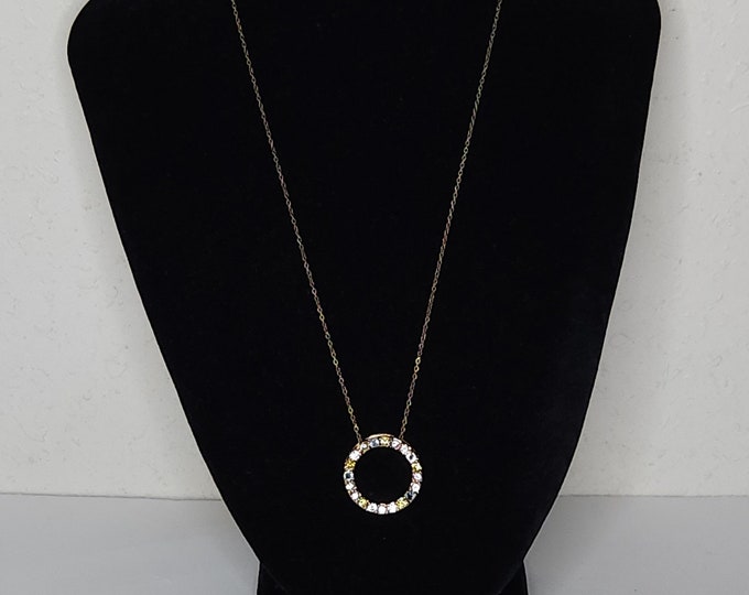 Vintage 925 Marked Vermeil and Multicolor Cubic Zirconia Circle Ring Pendant Necklace C-6-61