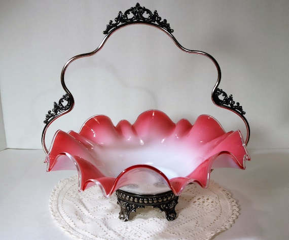 1850-83 EG Webster Pink Peach Blow High Glossed Bride's Basket - Etsy
