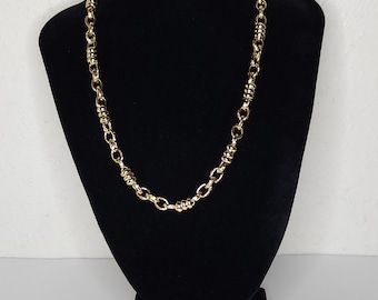 Vintage Gold Tone Oval Link Chain Necklace with Round Gold Tone Beads C-9-54