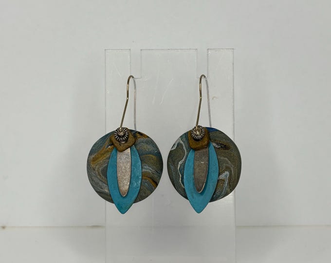 Artisan Swirled Composite and Metal Earrings D-7-45