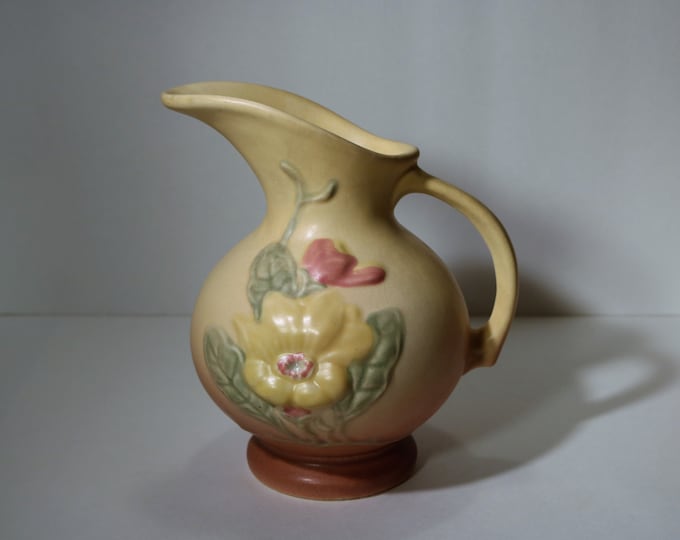 1940's Hull Art 5-7 Pitcher Ewer Yellow to Brown Magnolia Floral 7 1/2"