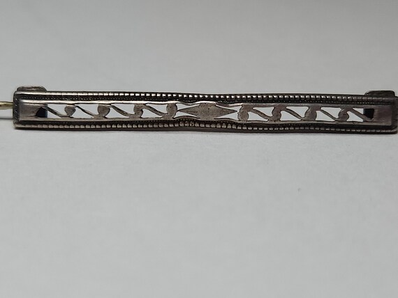 Antique Sterling Bar Brooch Pin with Cutouts C-2-… - image 4