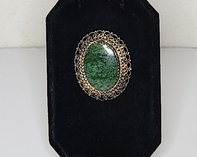 Vintage Sterling Marked Nephrite Jade Oval Brooch Pin / Pendant C-8-78