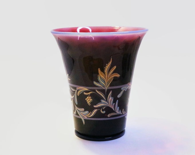1994 Fenton Plum Opalescent Diamond Optic Connoisseur Collection Scroll Vase Designed by Martha Reynolds  Very Limited Edition 241/750