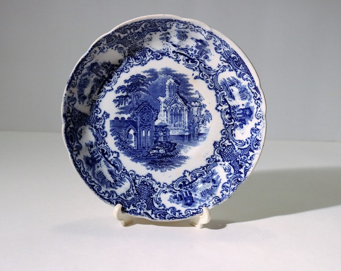 ca. 1880-90 Petrus Regout Delft Abbey Scene Blue Transferware Shallow 5 7/8" Bowl